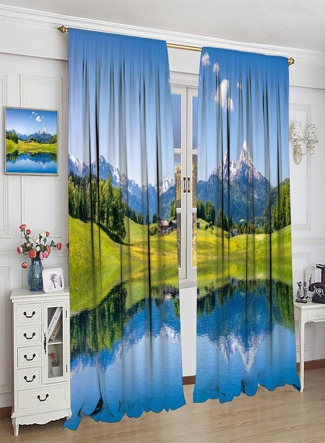 LOMADIA Lake Deocr Curtain, Nature Mountain Scenic Beautiful Blue Sky White Cloud House Grassland Landscapes Home Decor Windows Rod Pocket Curtains for Bedroom Kitchen Cafe Office Drapes 42x45in - Image 5